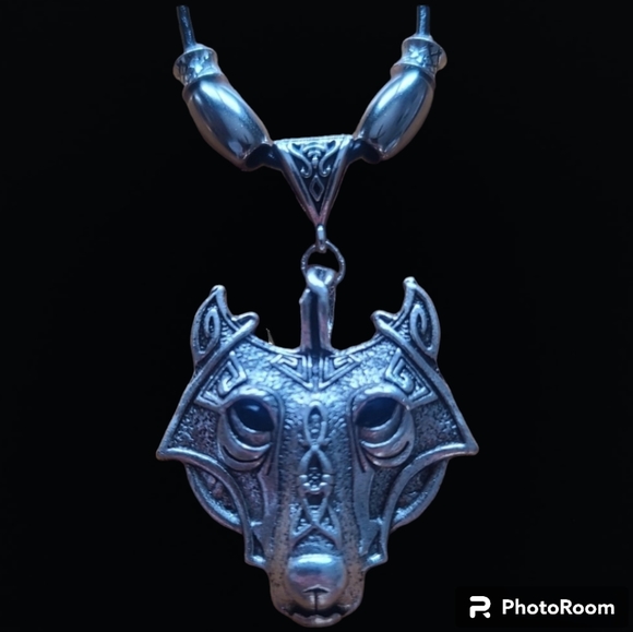 Handmade Necklace with Wolf and Tibetan Silver Beads - Picture 1 of 6